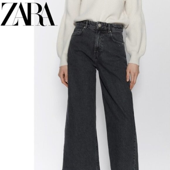 ZARA DENIM JEANS HI-RISE WIDE-LEG CROPPED JEANS GREY 00, 24 x 21 - Picture 1 of 16